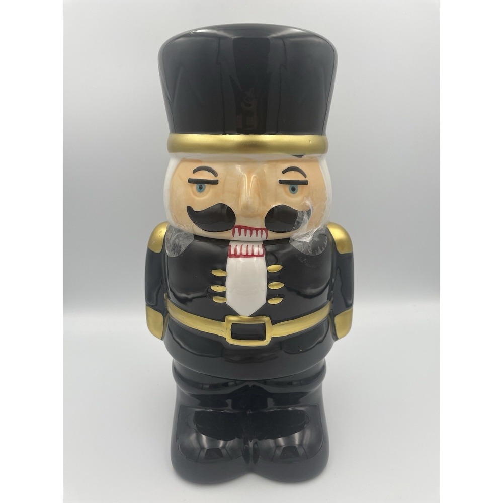 New Robert Stanley NUTCRACKER Soldier Cookie Jar Candy Canister Black Christmas